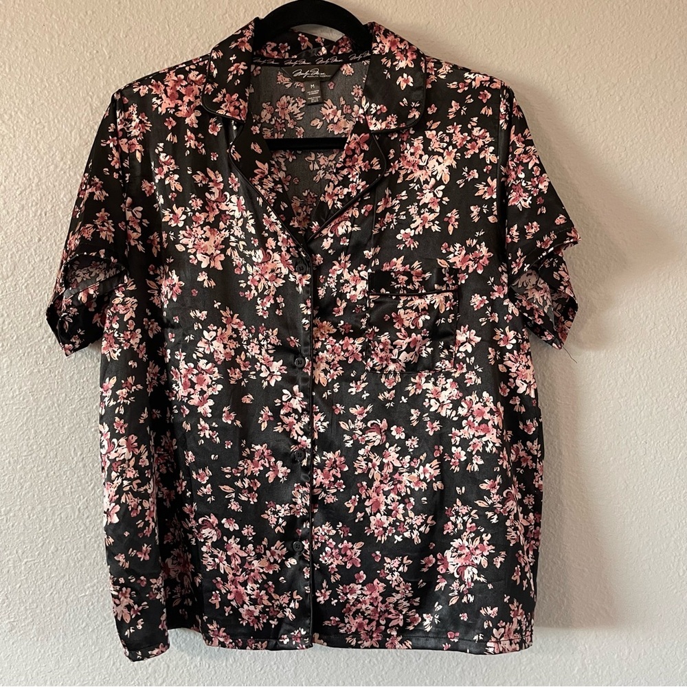 Marilyn Monroe Women’s Black Pink Floral Satin Matching Pajama Set Size Medium - Picture 2 of 7